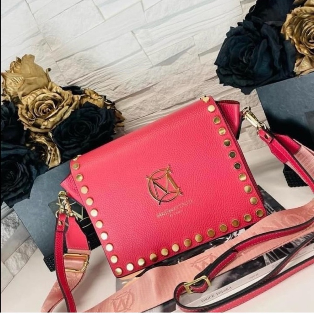 Pink Stud-Trim Crossbody Bag with Signature Emblem